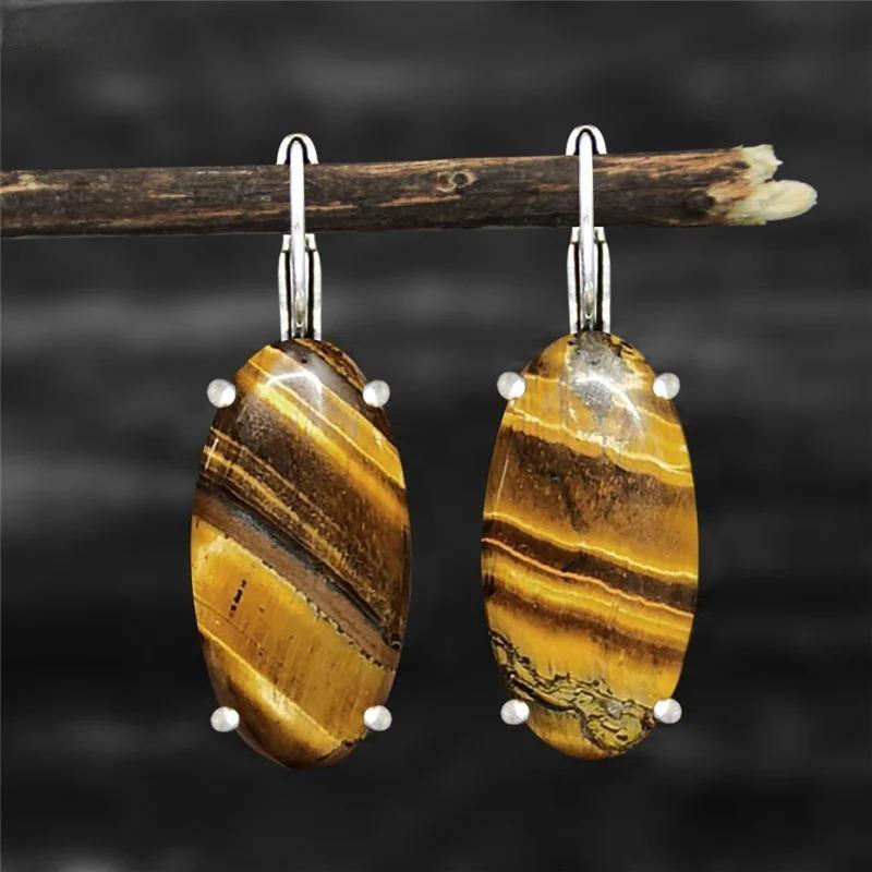 Big Vintage Natural Eye Stone Unakite Earrings For Women