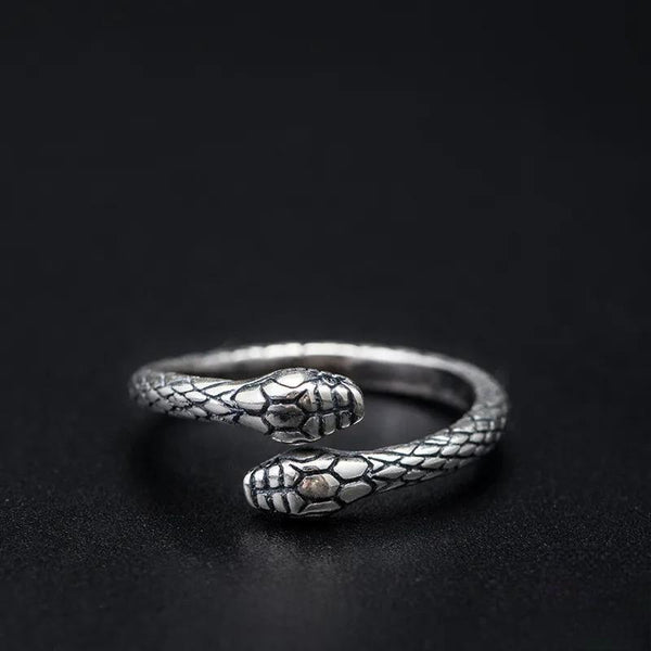 Retro Punk Real 925 Sterling Silver Double Head Snake Ring