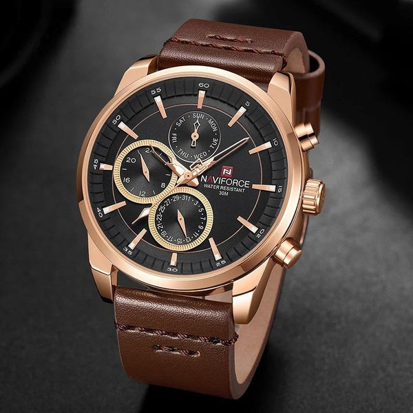 Male Military Genuine Leather Sport Watches Mens Waterproof Wristwatches