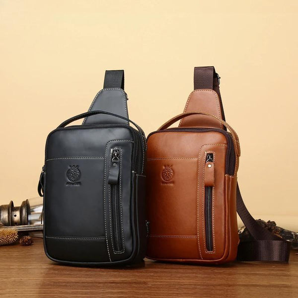 Men Leather Crossbody Bag Casual Brand Designer Fashion Chest Bag Large