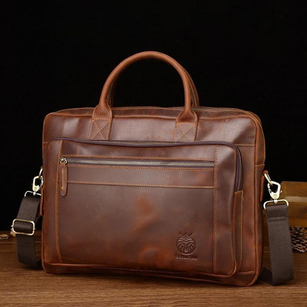 Genuine Leather Briefcases Hard For Men Vintage Crazy Horse Leather Laptop Briefcase Bags