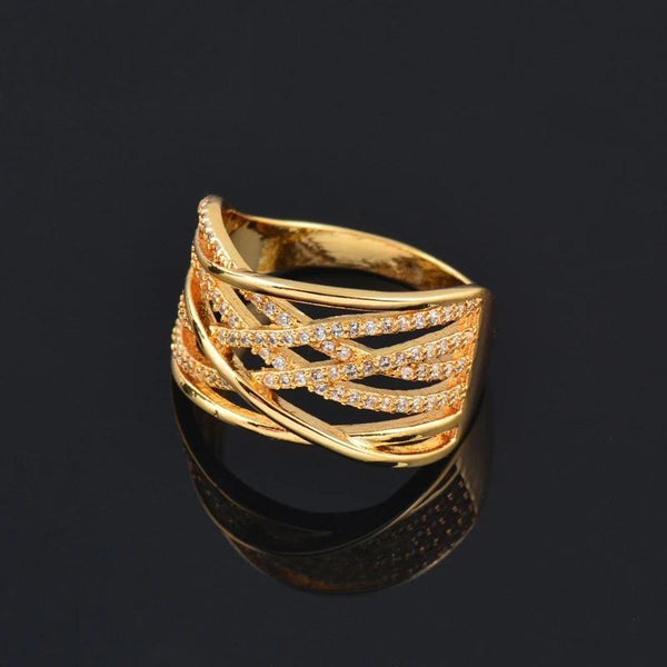 Elegant Big Wide Wedding Rings Yellow Gold Silver Color White Cubic Zirconia Rings