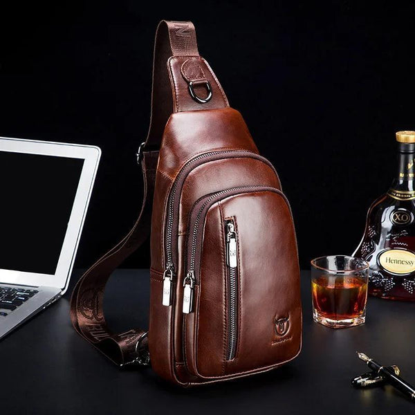 Men's Genuine Leather Chest Bag Fashion Leisure Multifunctional Crossbody Bag