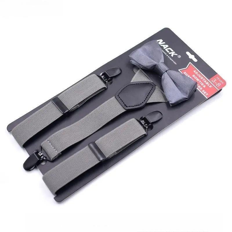 1 inch Kids Suspenders set black leather children suspender bowtie sets