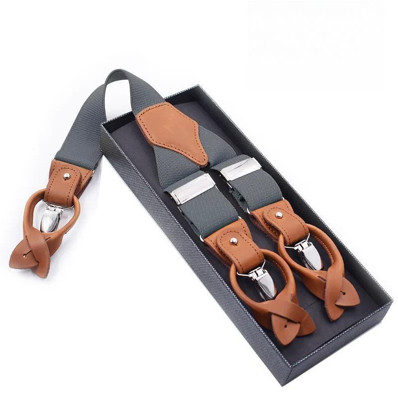 Man's Suspenders Genuine Leather giarrettiere Male Casual suspensorio button-end Trousers Strap