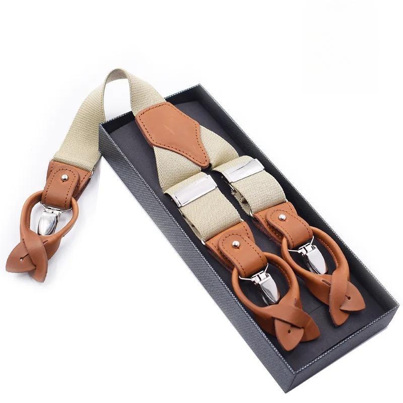 Man's Suspenders Genuine Leather giarrettiere Male Casual suspensorio button-end Trousers Strap