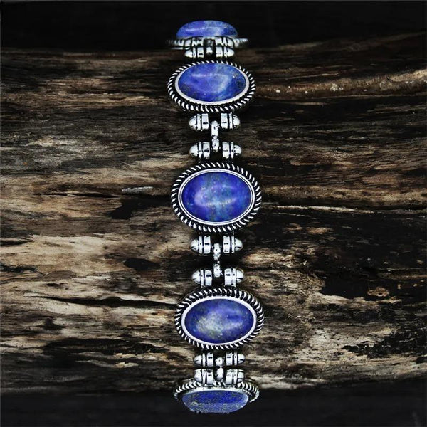 Vintage Oval Plant Lapis Lazuli Bracelet For Women