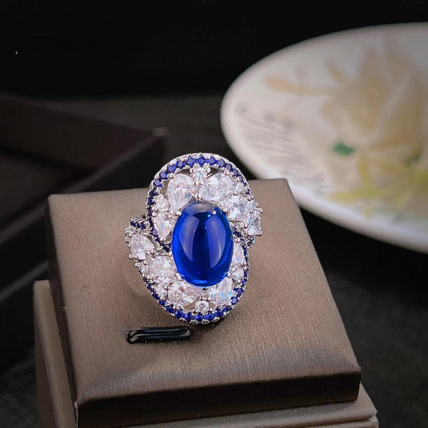 Luxury Vortex Design Sri Lanka Blue Spinel Rings For Women