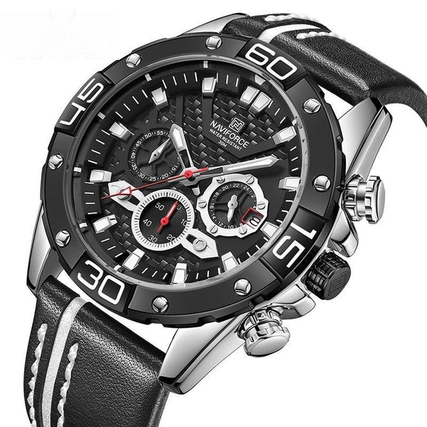 Brand Casual Genuine Leather Male Watch Luminous Sport Waterproof Chronograph Wristwatch