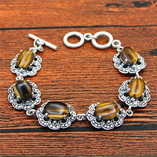 Oval Oval Natural Tiger Eye Bracelet