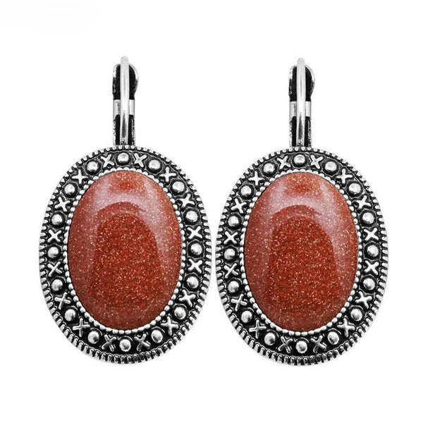 Oval Sequins Golden Stone Earrings For Women