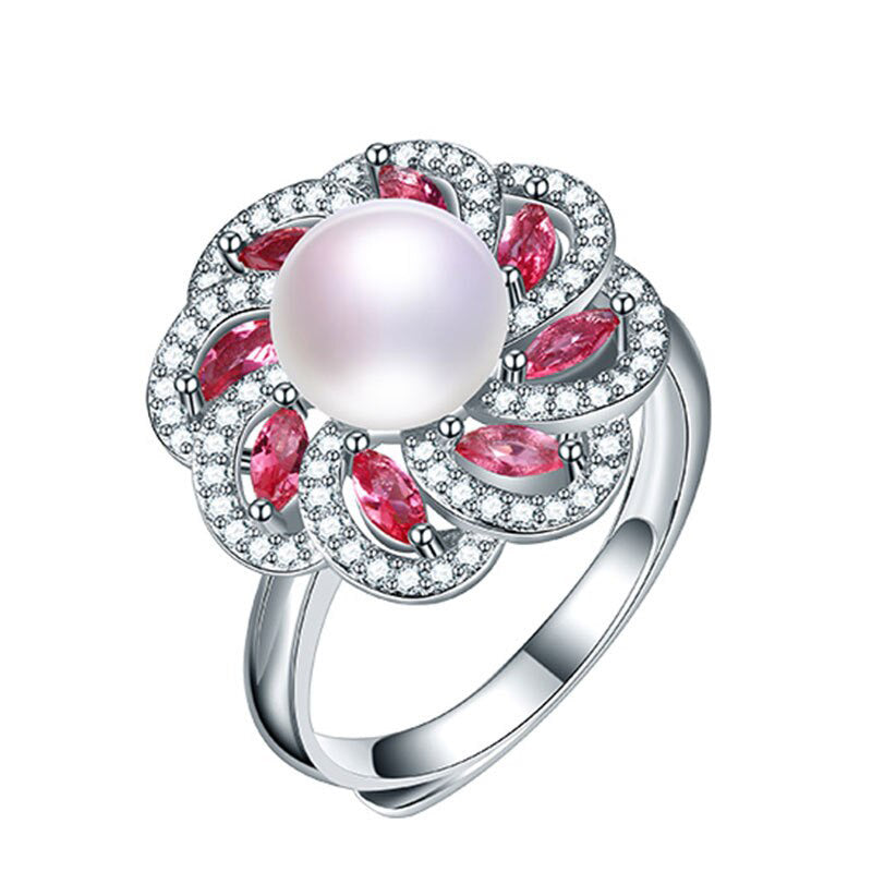 Rose red multi-flow AAAA 10-11mm natural freshwater pearl ring for women gift