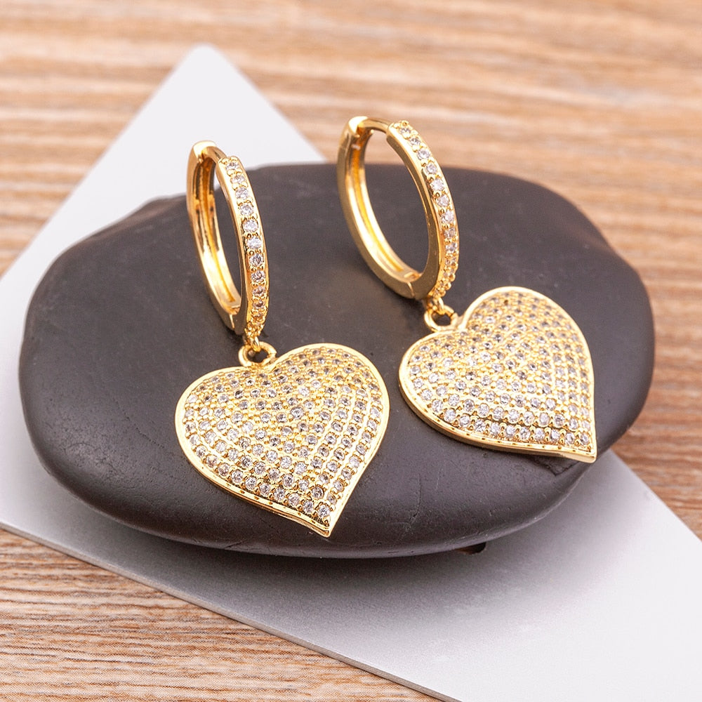 New Arrival Romantic Love Heart Gold Plated Drop Earrings for Women