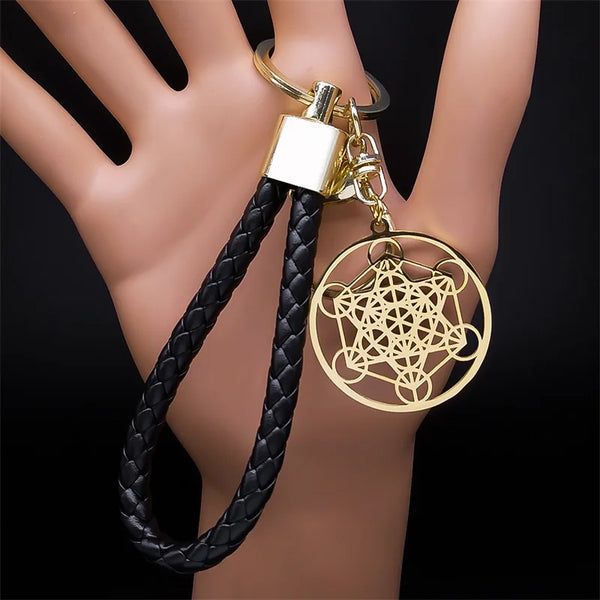 Mysterious Metatron Cube Flower of Life Stainless Steel Keyring