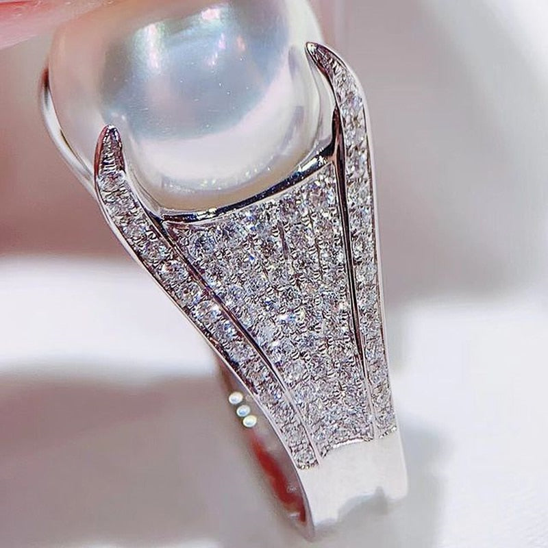 Trendy Imitation Pearl Cubic Zirconia Rings for Women