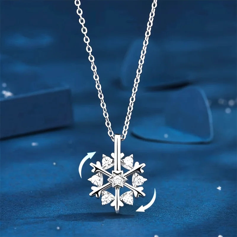 Creative Rotatable Snowflake Necklace Luxurious Rose Gift Box