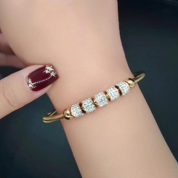 Stainless Steel Gold Color Bracelet For Women Rhinestone Accessories