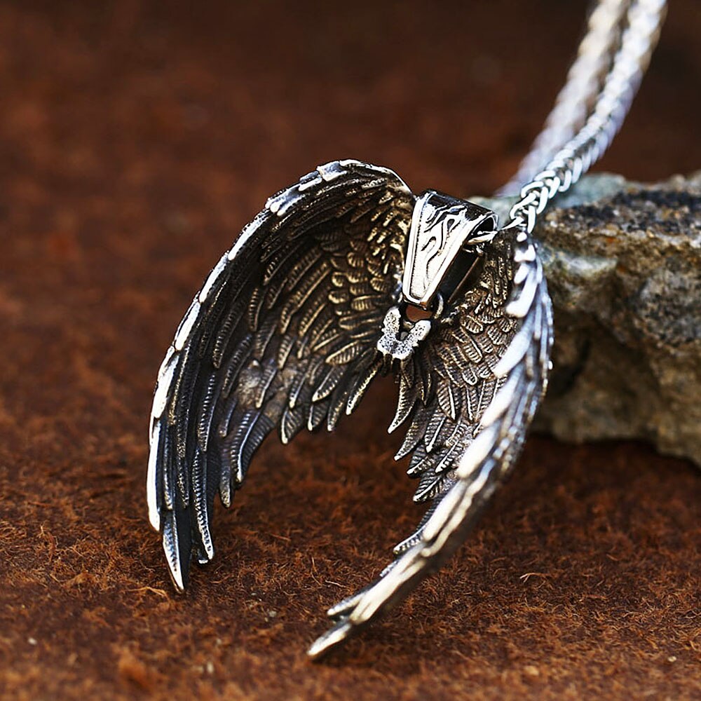 Vintage 316L Stainless Steel Angel Wings Wings Pendant Necklace