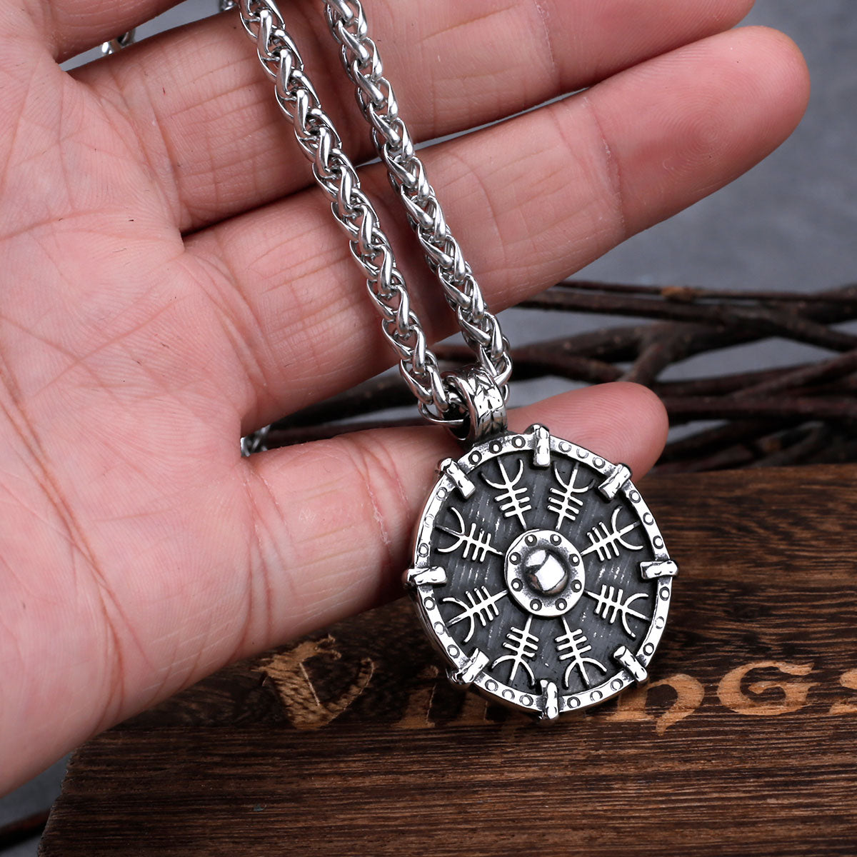 Stainless Steel Viking Rune Compass Necklace for Men