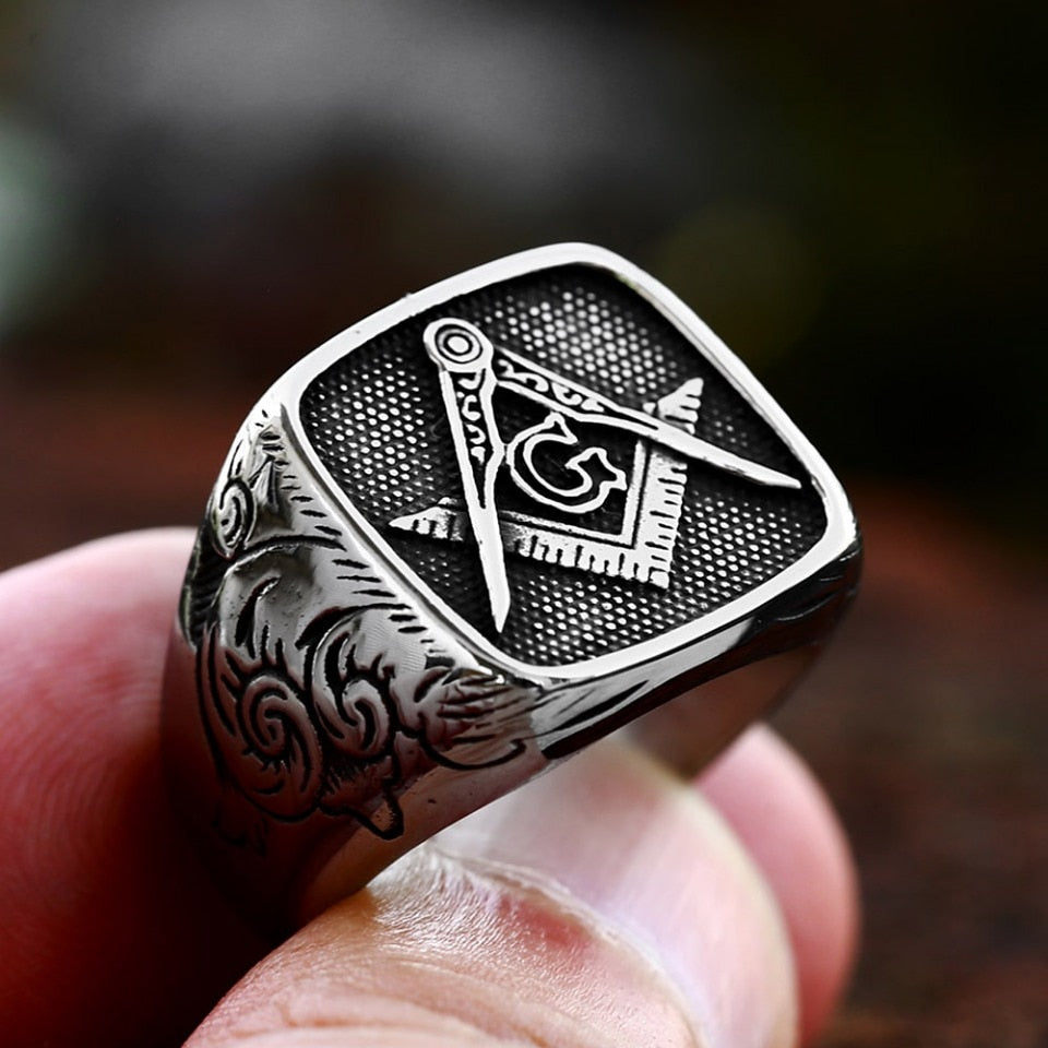 Fashion Vintage 316L Stainless Steel Masonic Rings Punk Hip Hop Religious Amulet Ring