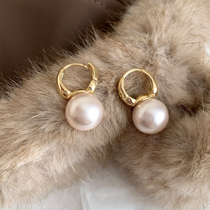 Korean Elegant Pearl Hoop Earrings For Women