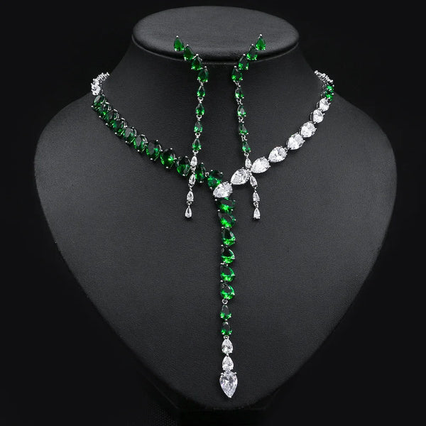 Super Luxury 2PCS Big Geometric Africa Cubic Zirconia Jewelry Set For Women