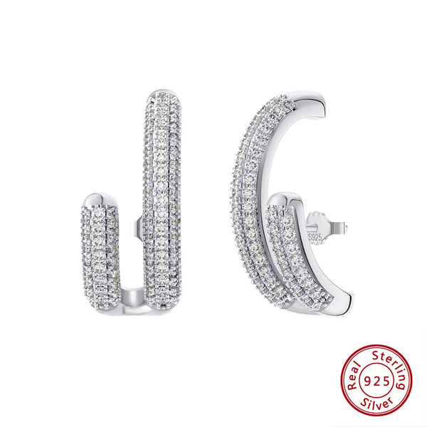 14 Gold 925 Sterling Silver Full CZ Huggies Earrings for Women