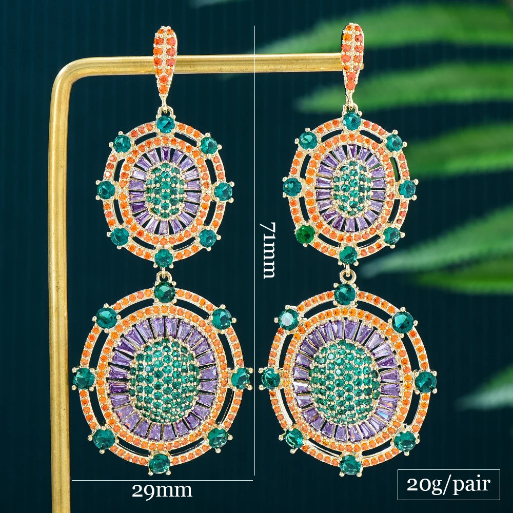 Green Pink Flower Pendant Earring for Women