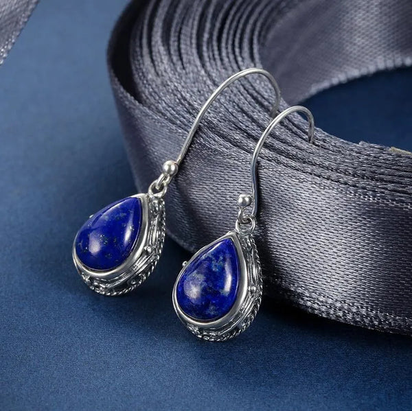 Trendy Silver Color Natural Lapis Lazuli Earrings Jewelry Water Drop Earrings for Women