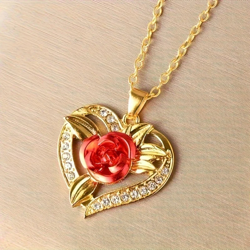 Rose Heart Pendant Necklace With Preserved Flower Rose Gift Box For Women