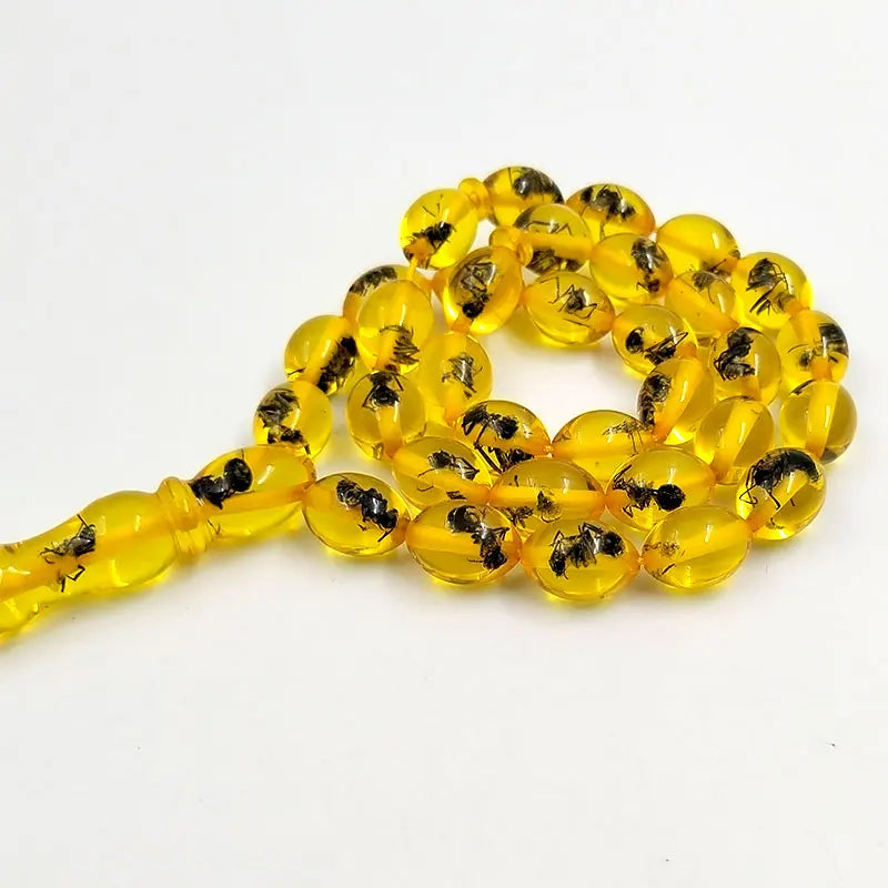 Tasbih men Yellow resin Real insect turkish misbaha Muslim Eid ADHA gift prayer beads bracelet