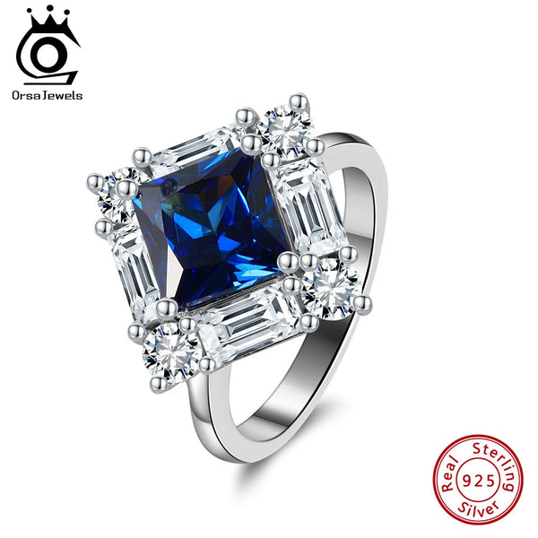 5A CZ Square Cut Finger Ring 925 Silver Created Sapphire Rings for Women