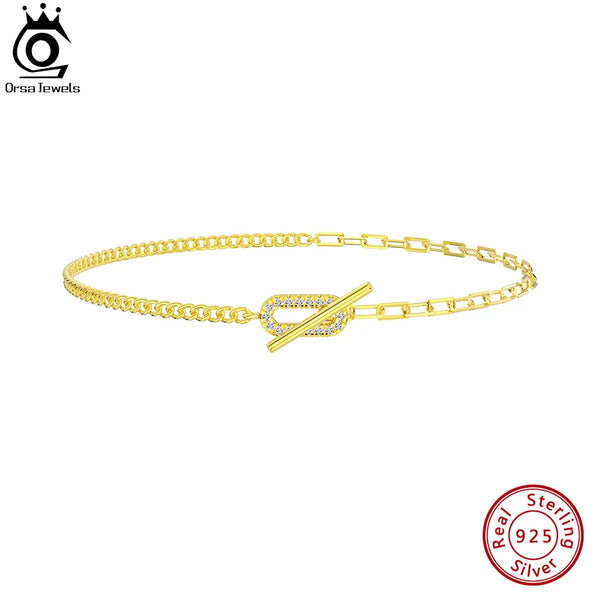 Side Chain&Paperclip Chain Anklet 925 Silver Women's