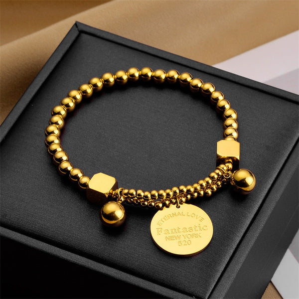 Gold Plated Gorgeous Simple Punk Geometric  Beads Pendant Bracelet For Women