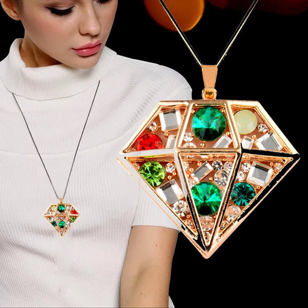 colorful stones pendant long necklace chain on neck women