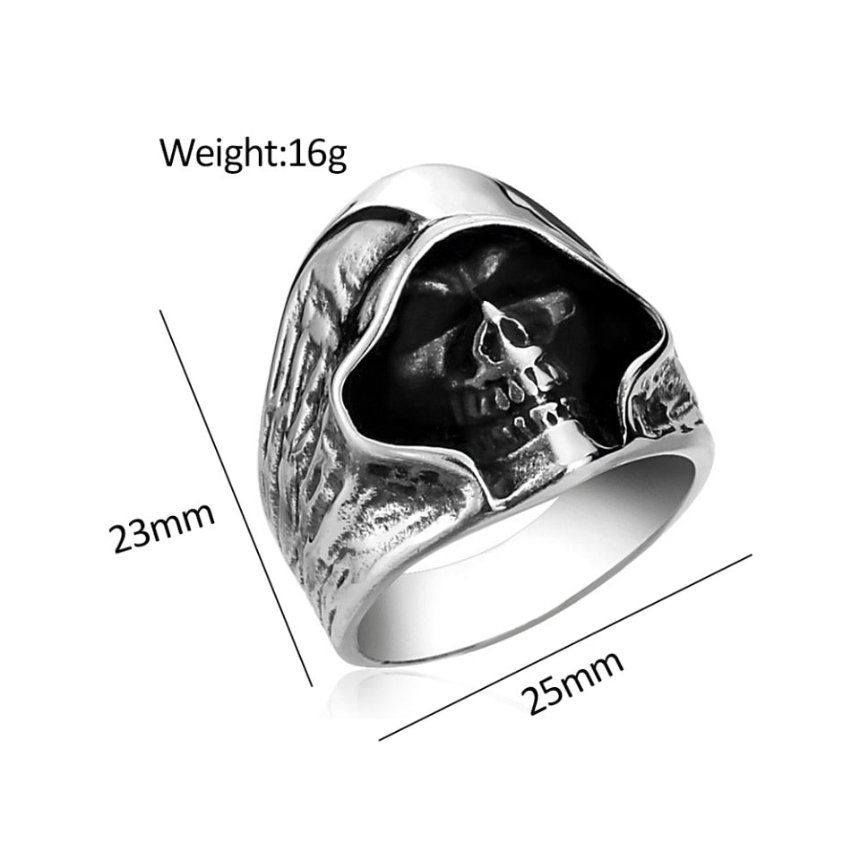 Gothic Vintage Stainless Steel Death Skull Ring For Men