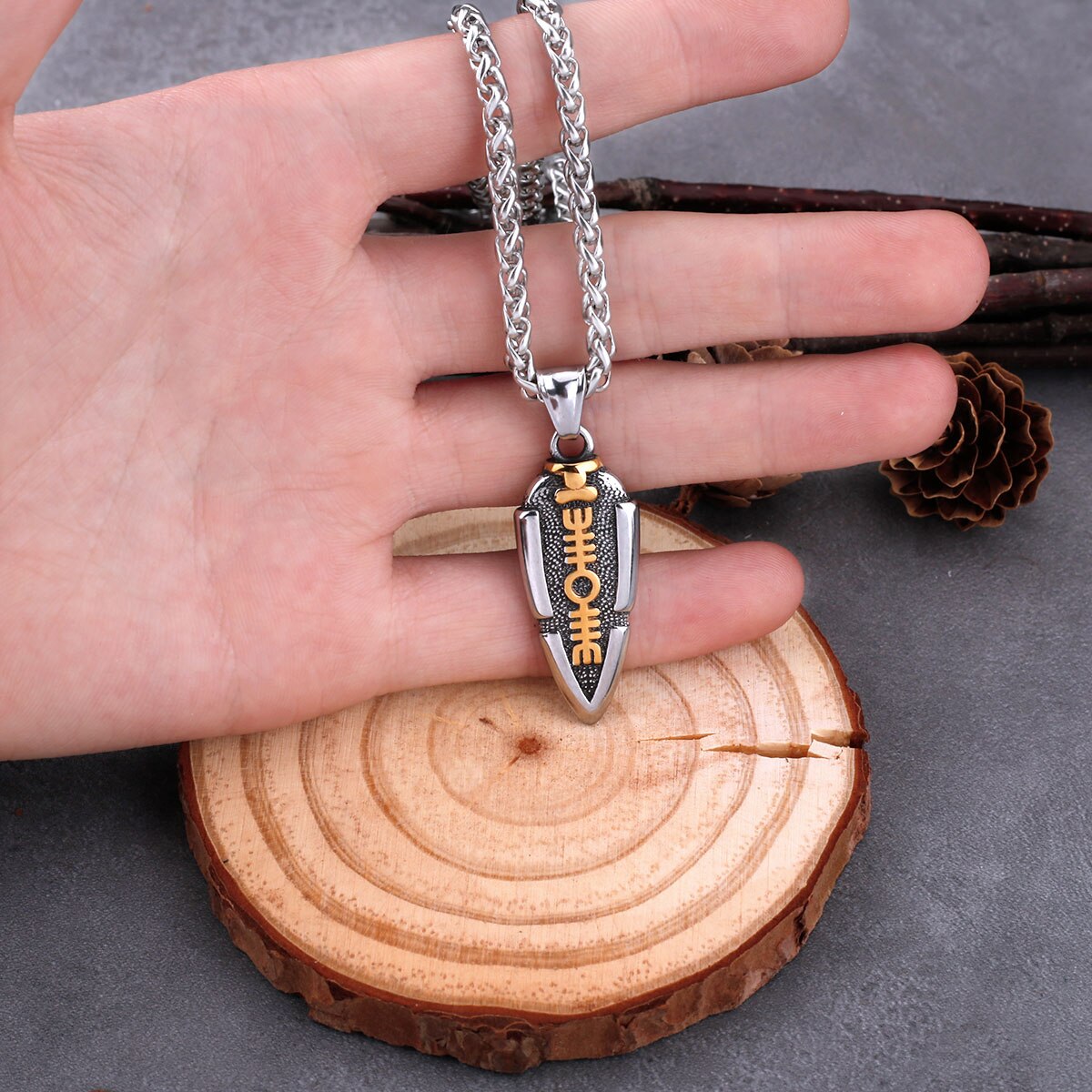 Stainless Steel Spear of Odin Valknut Gungnir Pendant Necklace