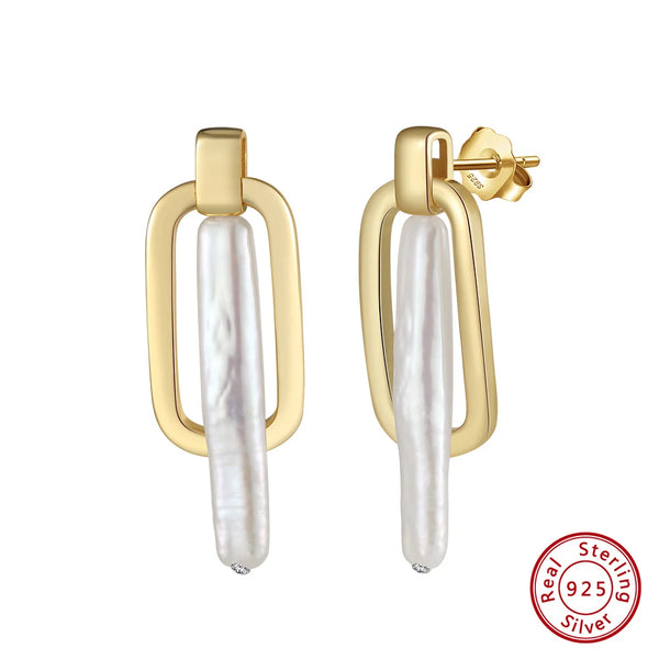 Gold 925 Sterling Silver Rectangle Earrings