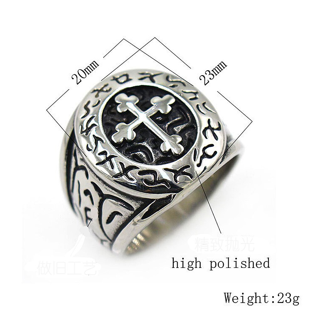 Classic Lorraine Cross Ring For Men Retro Orthodox 316L Stainless Steel Cross Signet Rune Ring