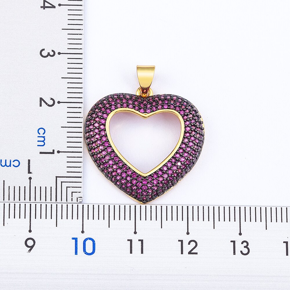 Top Quality 4 Colors Heart-Shaped Hollow Crystal Zircon Pendant Gold Chain Necklace Women