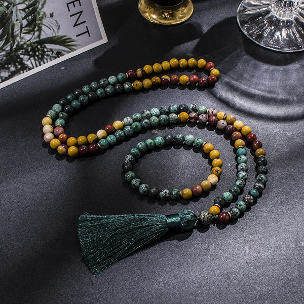 108 Mala Prayer Beads Necklace 8mm Mookaite African Turquoise Jewelry Meditation Yoga Japamala Set