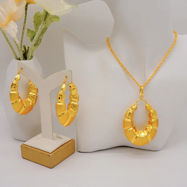 Dubai Gold Color  Indian Earring & Necklace Jewelry Sets For Women