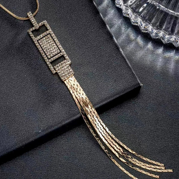 Long Tassels Square Pendant Necklace Gold Color Chain On Neck