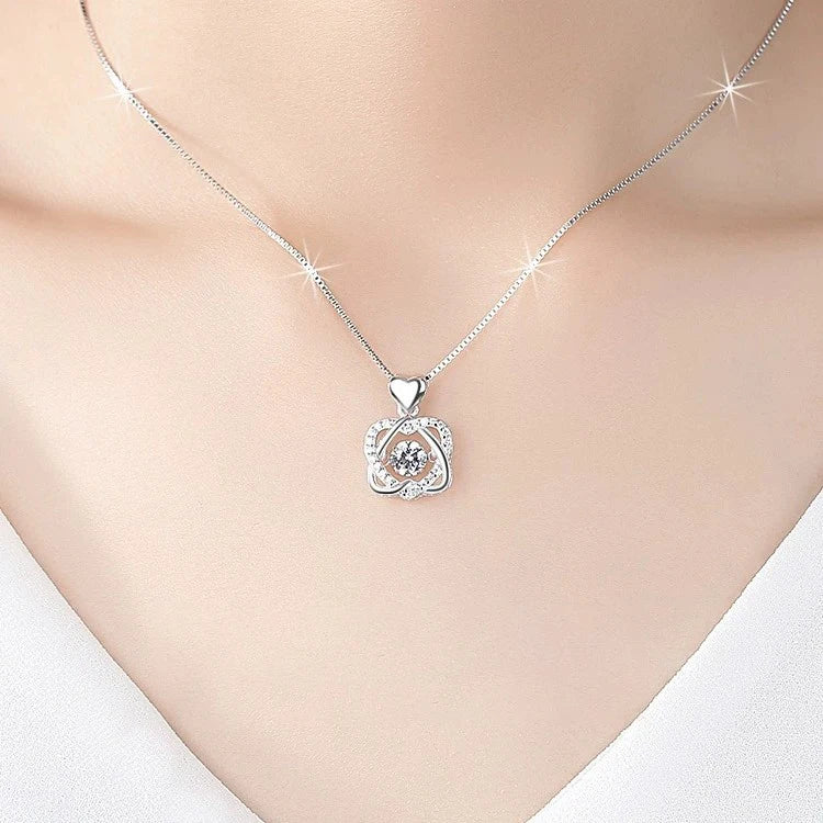 Beating Heart Luxury Zircon Necklace With Lift Rose Gift Box For Girlfriend