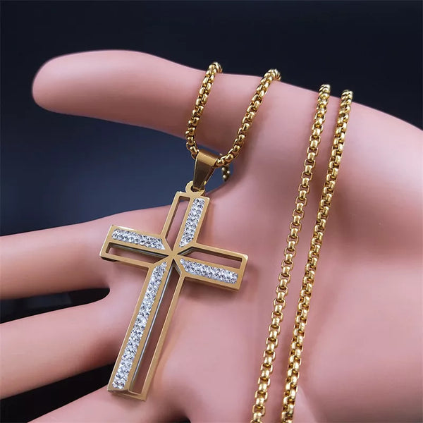 Catholic Crucifix Cross Necklace Gold Color Stainless Steel Christian Jesus Christ Necklaces