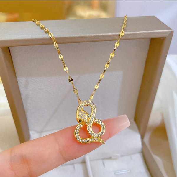 Gold Plated Snake Shaped Pendant Necklace For Women