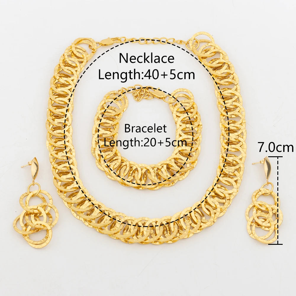 Luxury Necklace Jewelry Set For Women Dubai Gold Color Copper Jewellery