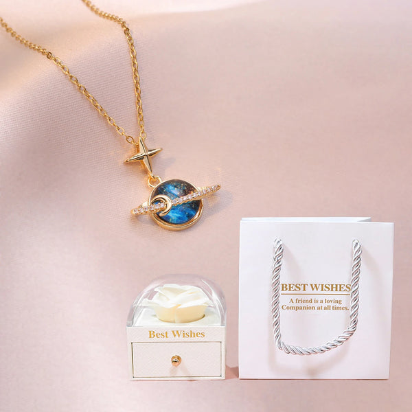 Eternal Planet Necklace With Preserved Flower Rose Gift Box For Mom Girlfriend