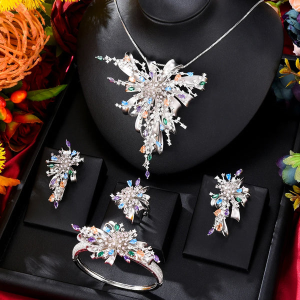 New Big Pendant Firework 4 PCS Sets Bridal Jewelry Set For Women