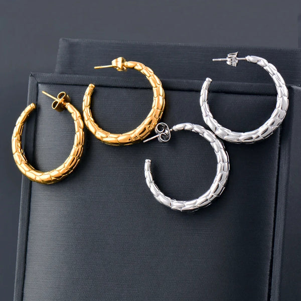 Punk Gold Silver Color Stainless Steel Hoop Earrings for women